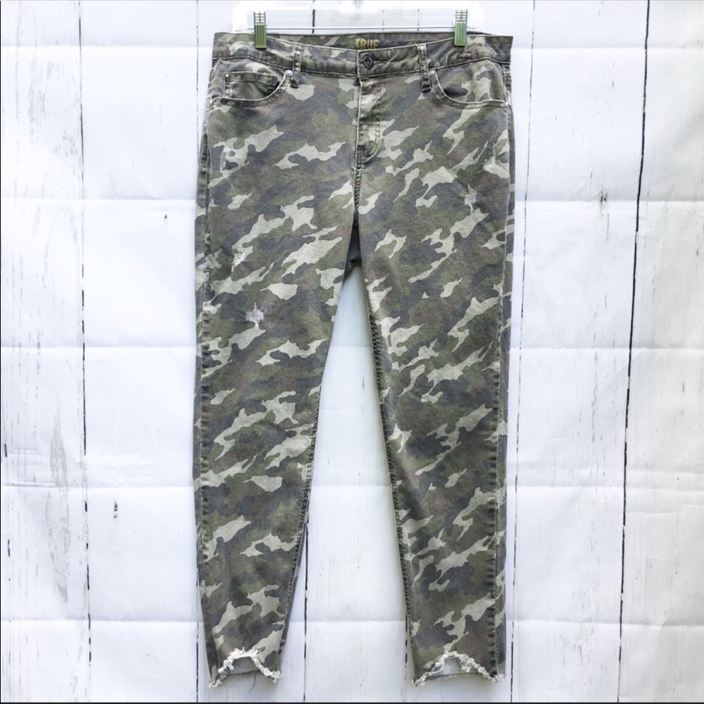 True Craft Camo Blue Jeans Ankle Skinny SZ 15 JR